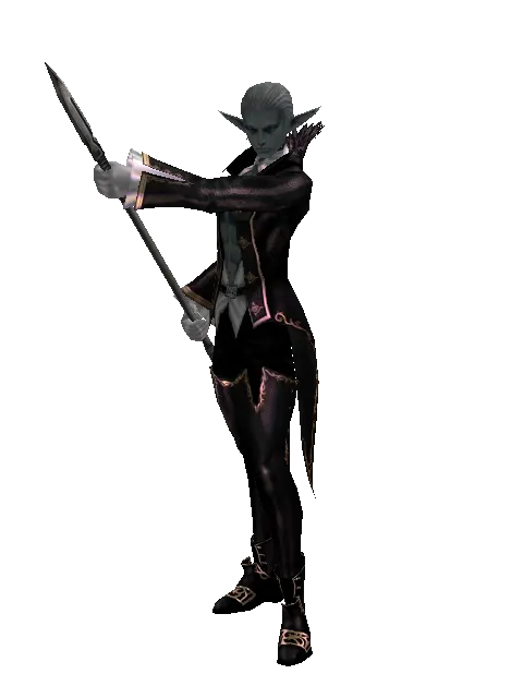 Talins Spear on a male Dark Elf, front view