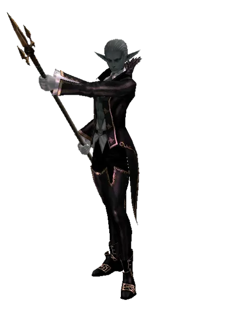 Trident on a male Dark Elf, front view