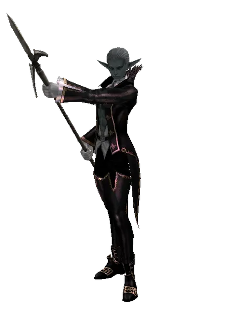 Winged Spear on a male Dark Elf, front view