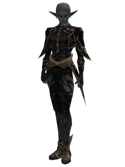Demon's Set on a male Dark Elf, front view