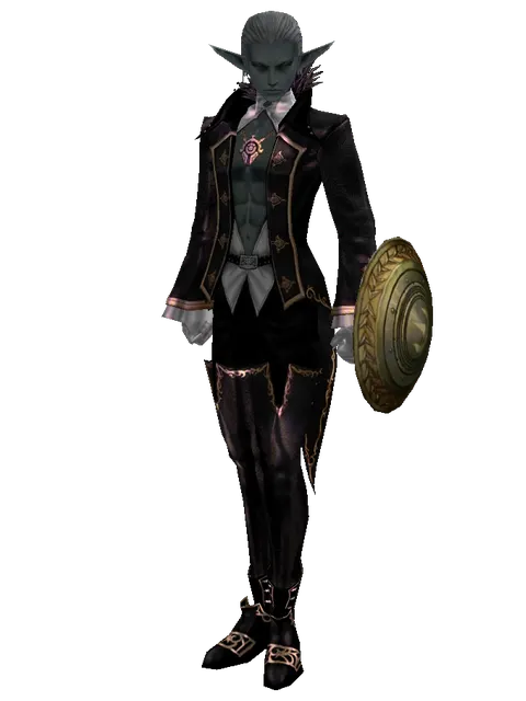 Bronze Shield on a male Dark Elf, front view