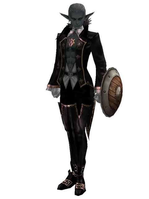 Buckler on a male Dark Elf, front view