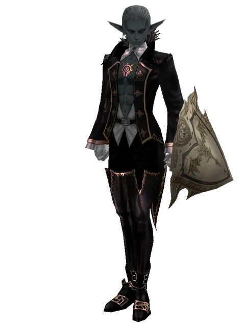 Full Plate Shield on a male Dark Elf, front view