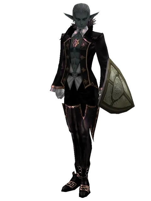 Hoplon on a male Dark Elf, front view