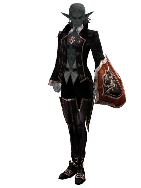 Shield of Nightmare on a male Dark Elf, front view