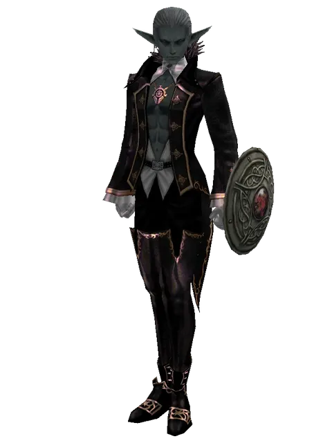 Shield of Pledge on a male Dark Elf, front view