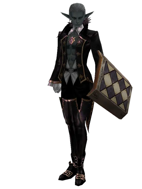 Square Shield on a male Dark Elf, front view
