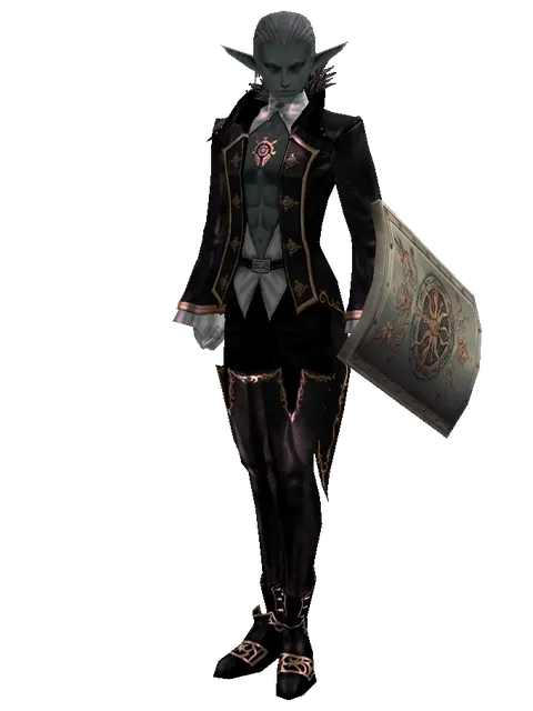Tower Shield on a male Dark Elf, front view
