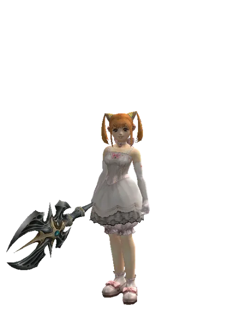 Barakiel's Axe on a female Dwarf, front view