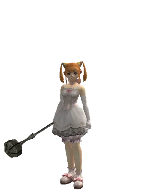 Improved Flanged Mace on a female Dwarf, front view