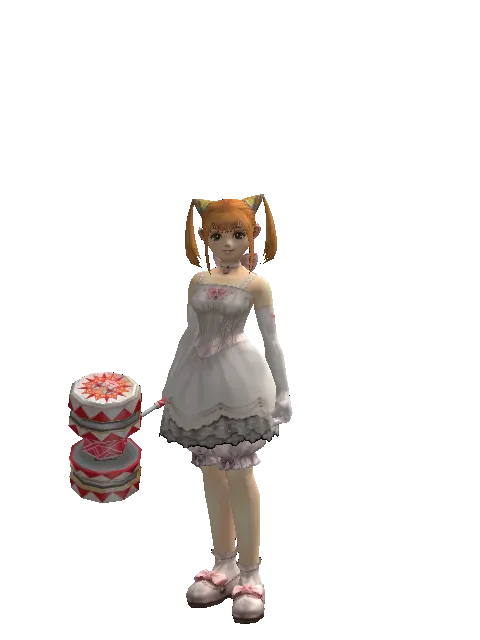 Red Clown Hammer on a female Dwarf, front view