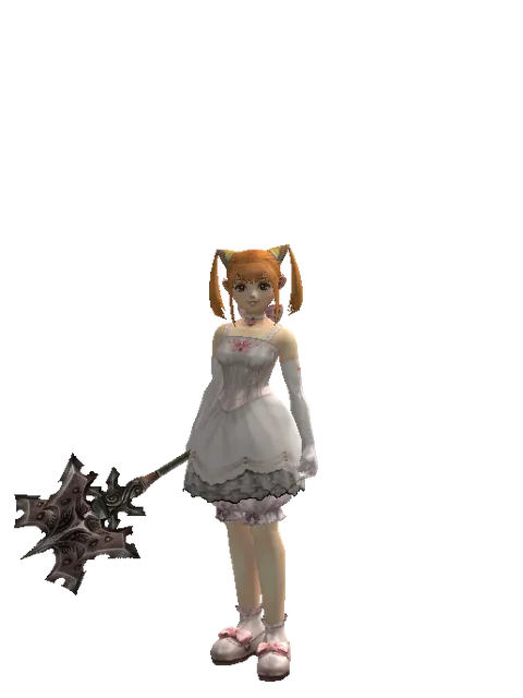 Silver Axe on a female Dwarf, front view
