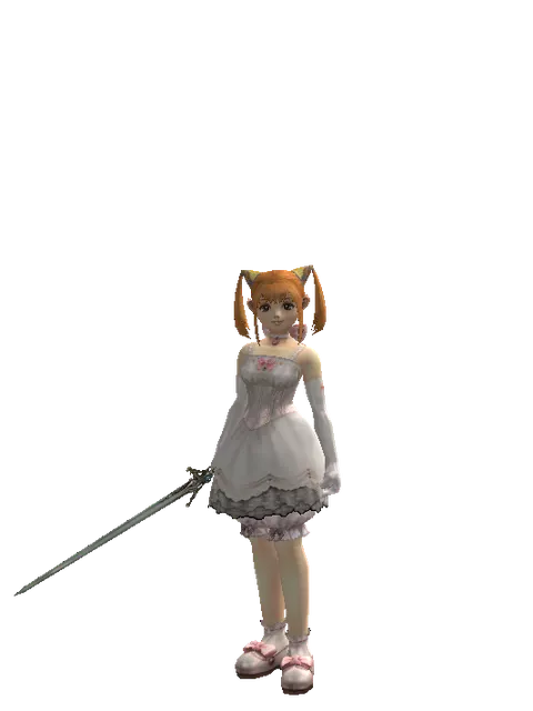 Elven Sword on a female Dwarf, front view
