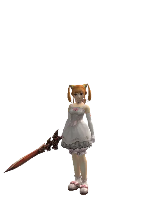 Homunkulus's Sword on a female Dwarf, front view