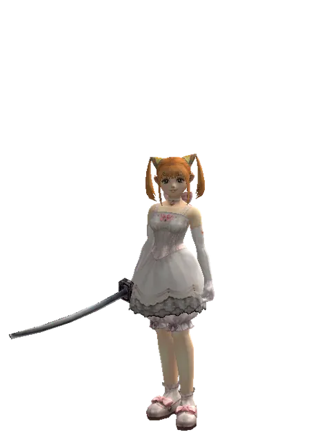 Katana on a female Dwarf, front view