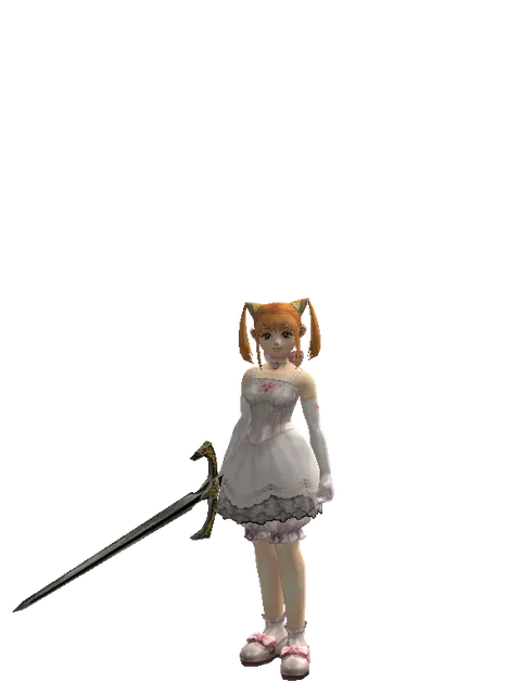 Knight's Sword on a female Dwarf, front view