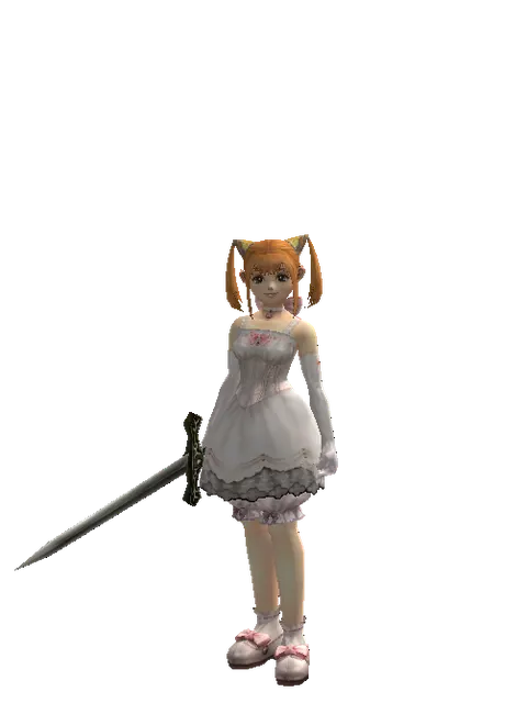 Old Knight Sword on a female Dwarf, front view