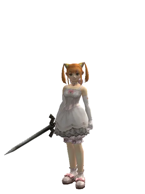 Rusted Bronze Sword on a female Dwarf, front view