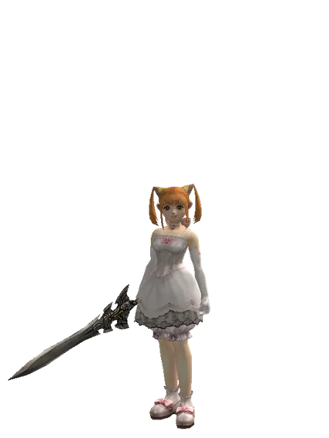 Sword of Whispering Death on a female Dwarf, front view