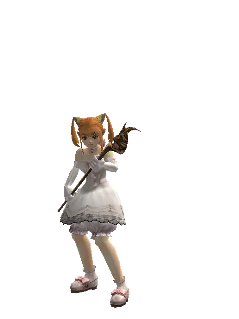Goat Head Staff on a female Dwarf, front view