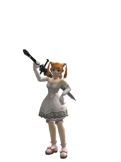 Claymore on a female Dwarf, front view