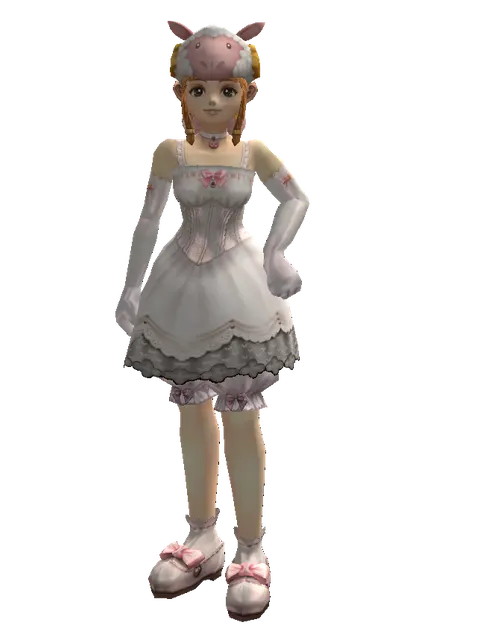 White Sheep Hat on a female Dwarf, front view