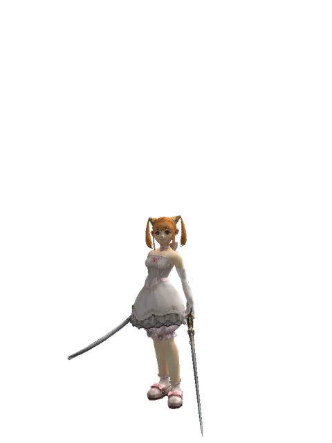 Katana*Raid Sword on a female Dwarf, front view