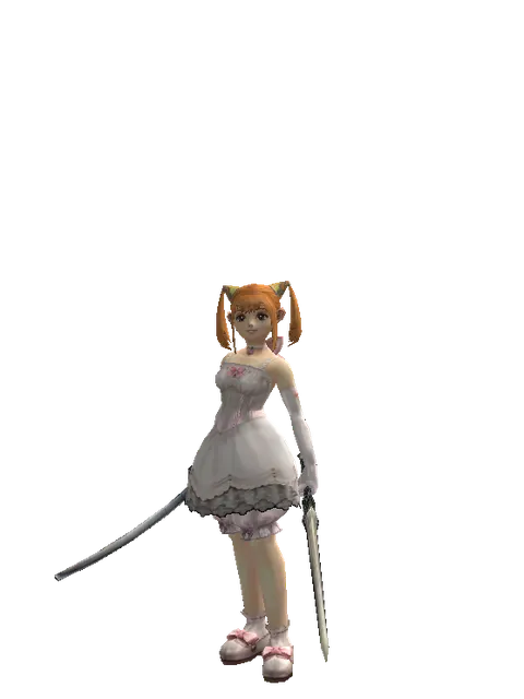 Katana*Spirit Sword on a female Dwarf, front view