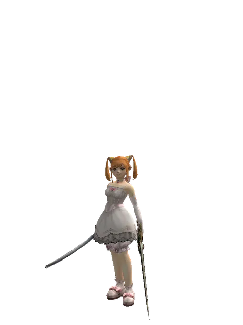 Katana*Sword of Delusion on a female Dwarf, front view
