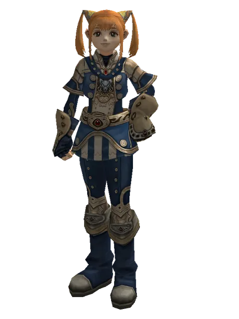 Blue Wolf Leather Set on a female Dwarf, front view