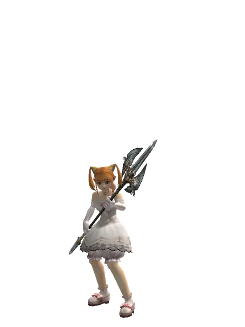 Dynasty Halberd on a female Dwarf, front view