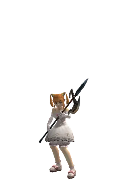 Halberd on a female Dwarf, front view