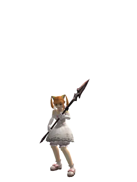 Lance on a female Dwarf, front view