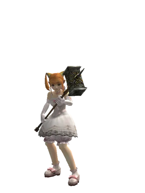 War Pick on a female Dwarf, front view