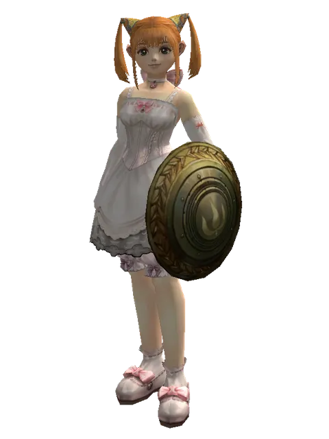 Bronze Shield on a female Dwarf, front view