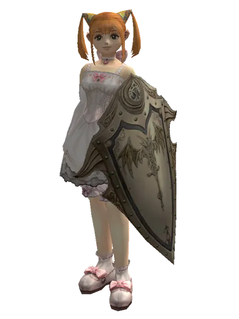 Full Plate Shield on a female Dwarf, front view