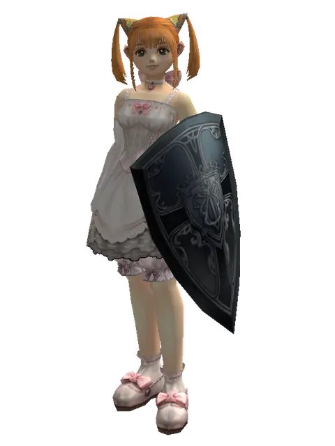 Kite Shield on a female Dwarf, front view