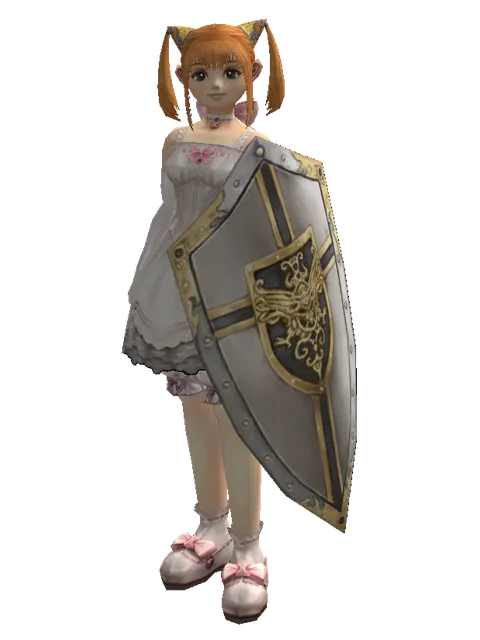 Knight's Shield on a female Dwarf, front view