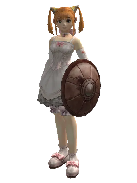 Leather Shield on a female Dwarf, front view