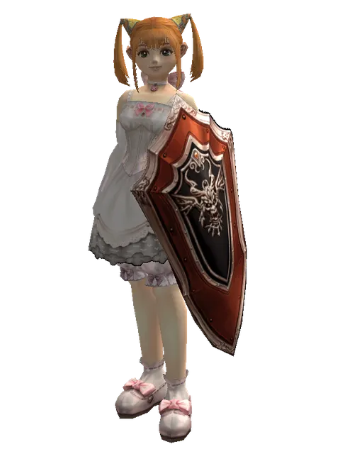Shield of Nightmare on a female Dwarf, front view