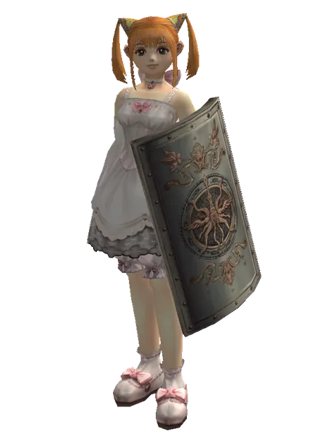 Tower Shield on a female Dwarf, front view
