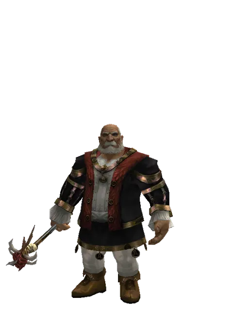 Flaming Dragon Skull on a male Dwarf, front view