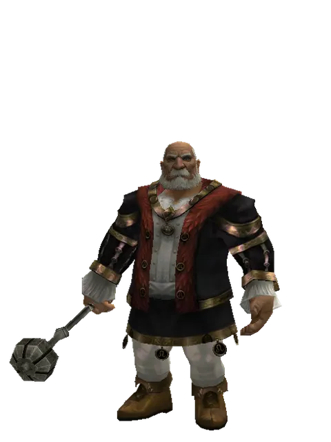 Flanged Mace on a male Dwarf, front view
