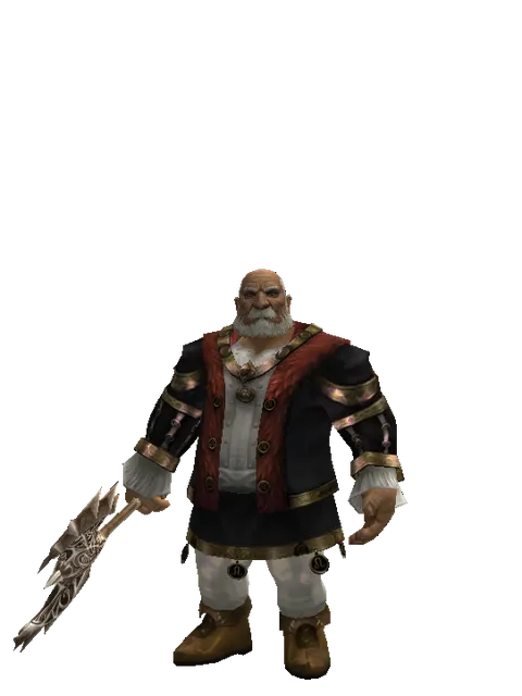 Infinity Axe on a male Dwarf, front view