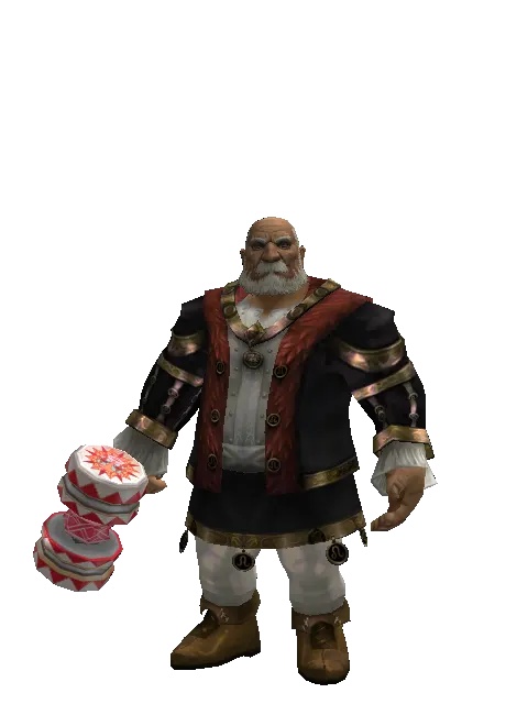 Red Clown Hammer on a male Dwarf, front view
