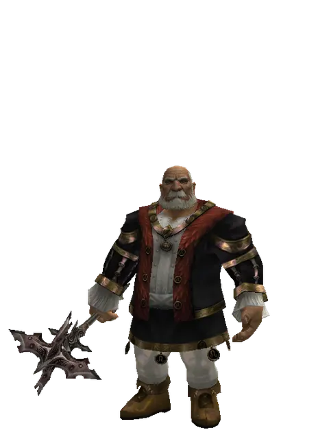 Silver Axe on a male Dwarf, front view