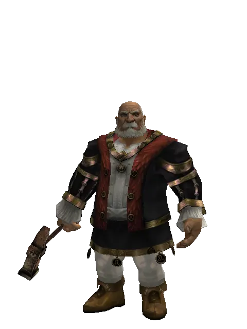 Silversmith Hammer on a male Dwarf, front view