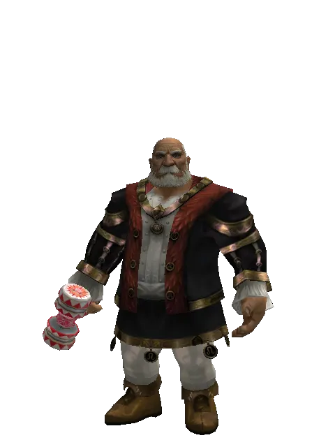 Small Red Clown Hammer on a male Dwarf, front view