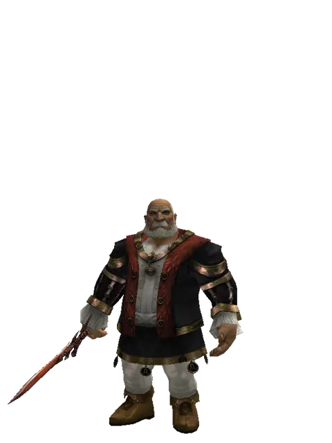 Homunkulus's Sword on a male Dwarf, front view