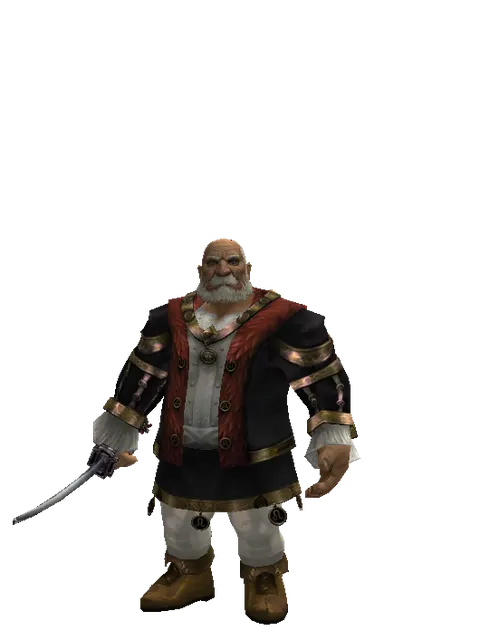 Katana on a male Dwarf, front view
